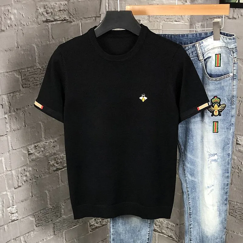 

Мужской вязаный свитер ort Sve, весна-осень, круглый Ne f Sve, универсальный трикотаж с вышивкой в виде пчелы, топ