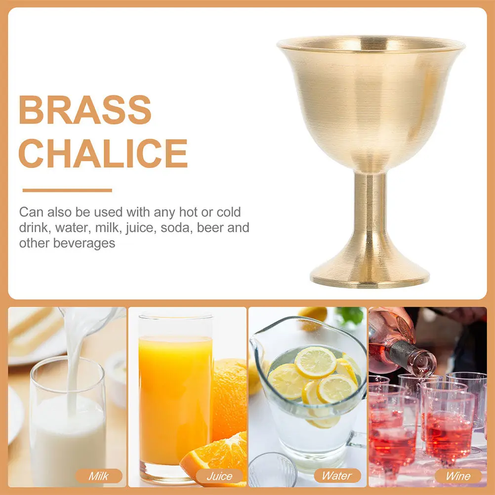 Retro Brass Temple Cup Elegant Classic Wine Goblet Smooth Surface Household Chalice Auspicious Brass Goblet Temple Cups