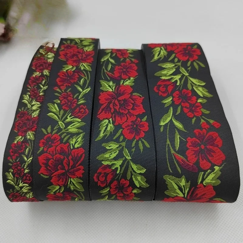 

10 м жаккардовая тканевая лента с цветком пиона, этнический стиль, вышитая и прошитая ткань, декор, аксессуар для сумки, кружево своими руками