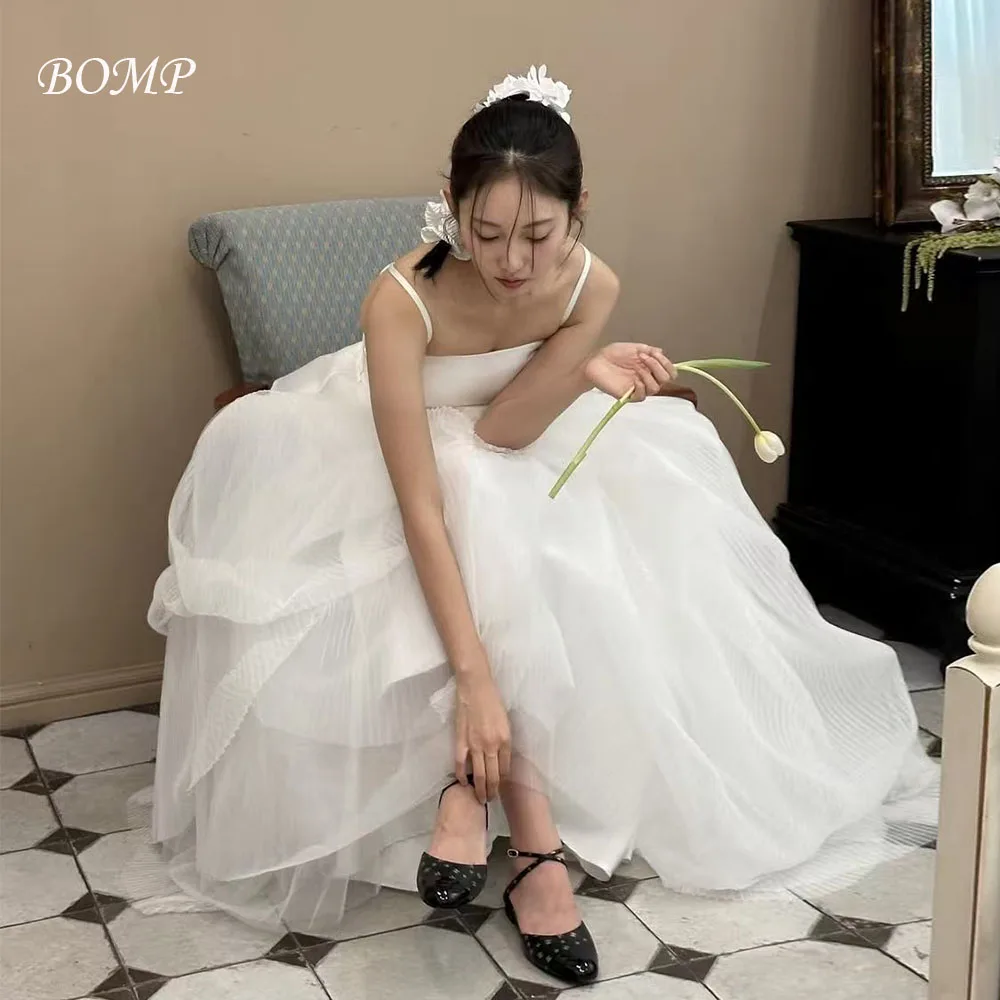 

BOMP Elegant Ivory Wedding Dress Sweetheart Spaghetti Strap Satin Corset with Organza Korea Photo Shoot Bridal Gown Customized