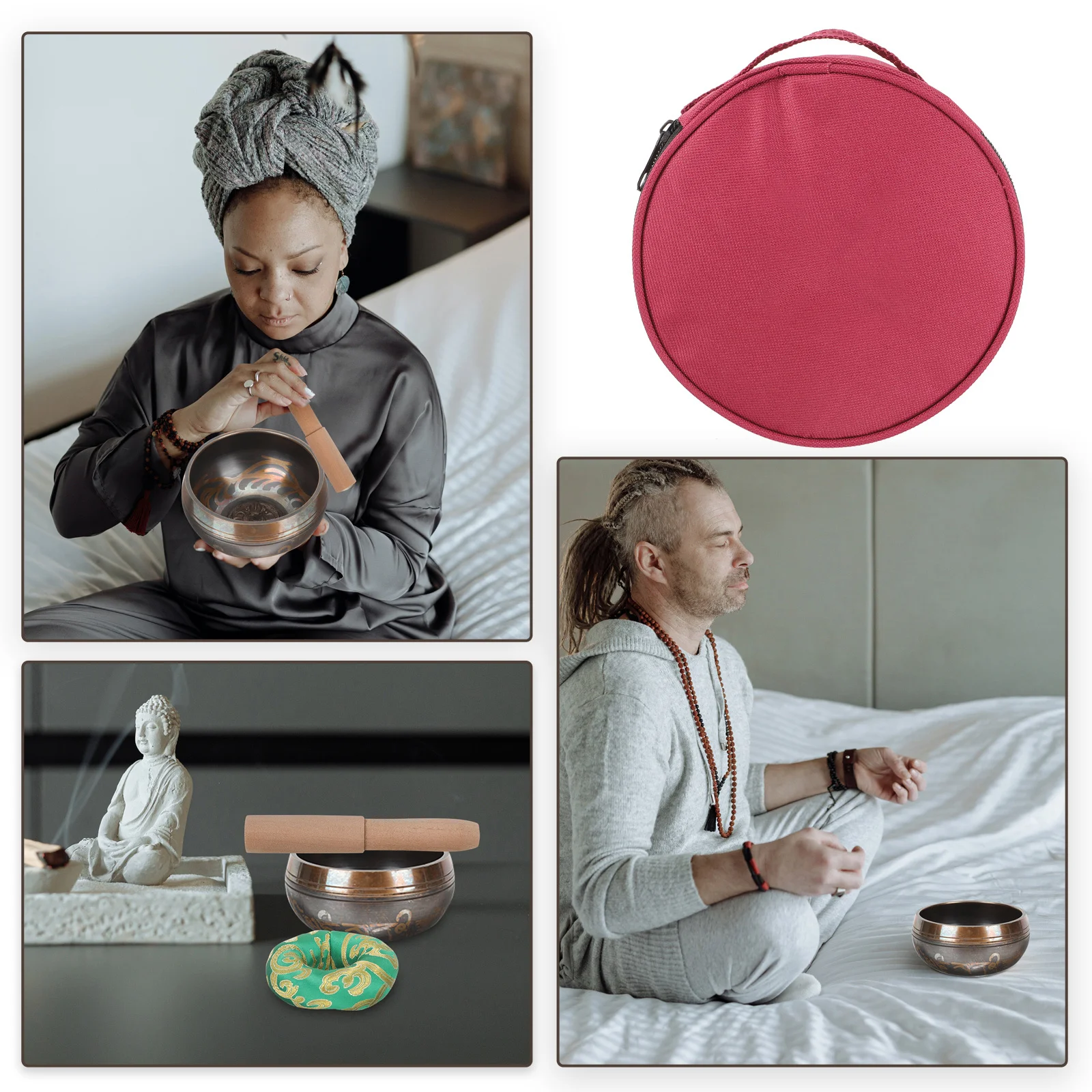 

Delicate Singing Bowl Bag Smooth Zipper Meticulous Workmanship Portable Design for Tibetan Prayer Bowl Storage