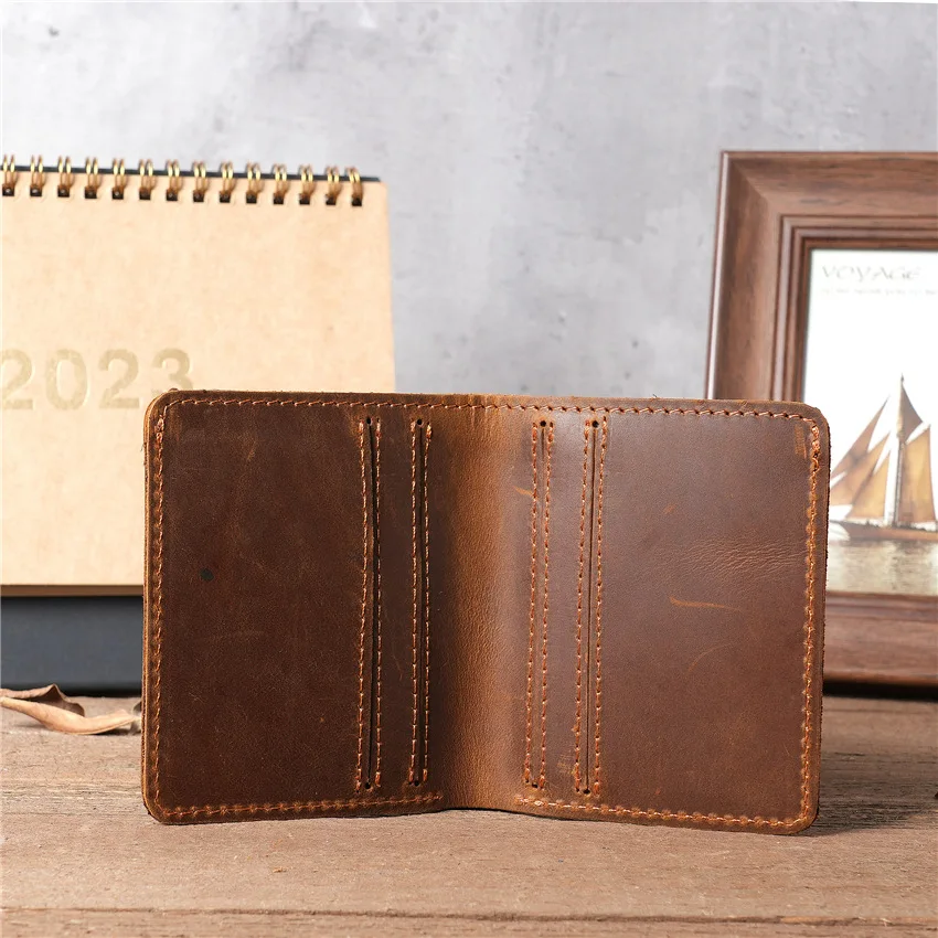 Genuine Leather Wallet for Men Slim RFID Card Holder Purse Durable Vintage Crazy Horse Leather Man Credit Card Wallet Money Clip