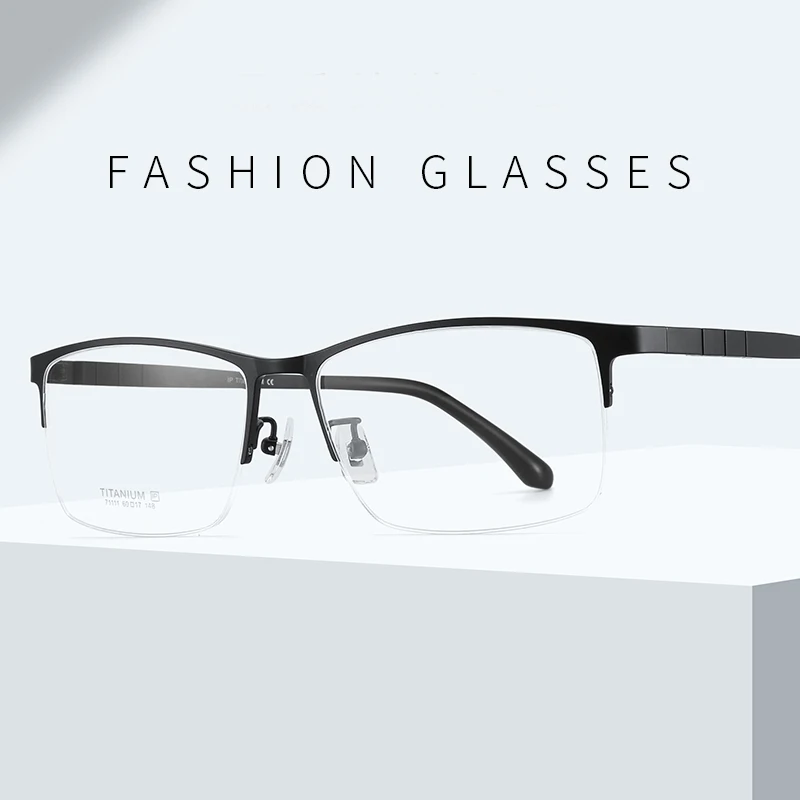 BCLEAR Men Big Face Luxury Pure Titanium Optical Glasses Frames Male Square Ultra-light Half Rim Prescription Eyeglasses Fashion
