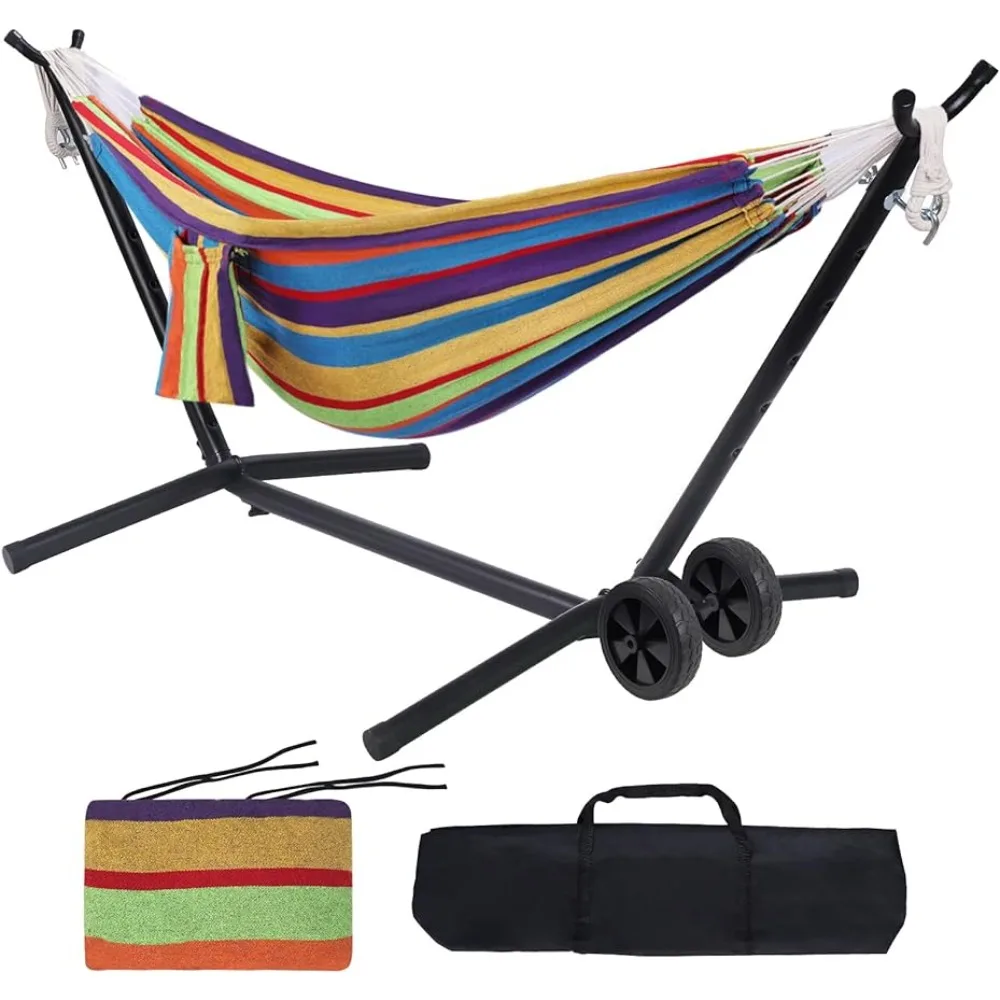 Wilsall Portable Hammock with Stand Included with Wheels Double Outdoor 2 Person Heavy Duty Hamacas con Base 450 lb Capacity