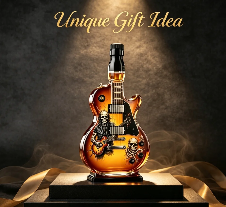 Handmade Guitar Style Whisky Bottle Skeleton Rock Art Glass Decanter Leak Proof Liquor Holder Ideal Men Gift for Party Bar
