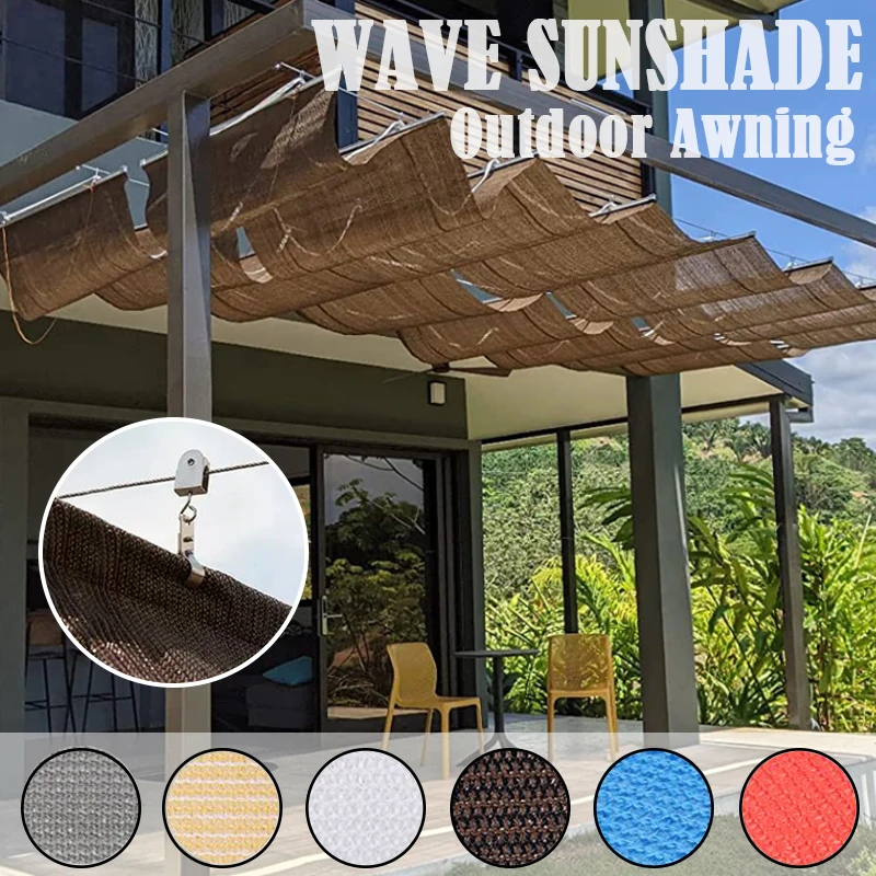 Telescopic Wave Sun Shade Sail Summer UV Resistant Shading Net Garden Pergola Sun Shelter Outdoor Awning with Installation Kit