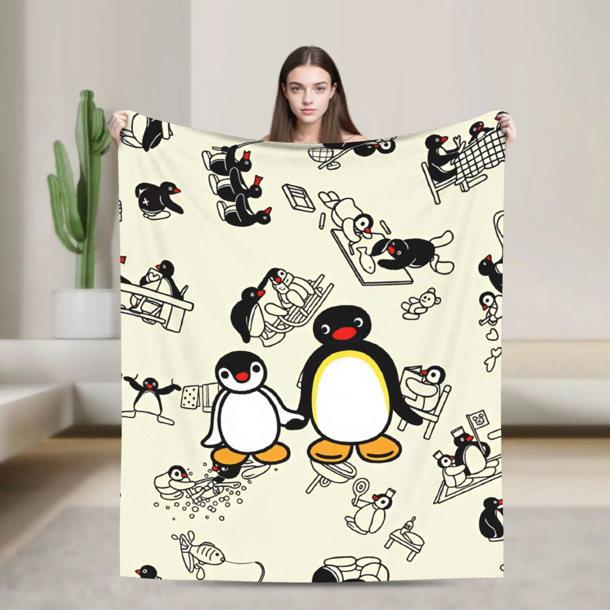 Soft Warm BlanketChild Camping Pingu Penguin Throw Blanket  Flannel Bedspread For Home Decor Novelty Sofa Bed Cover