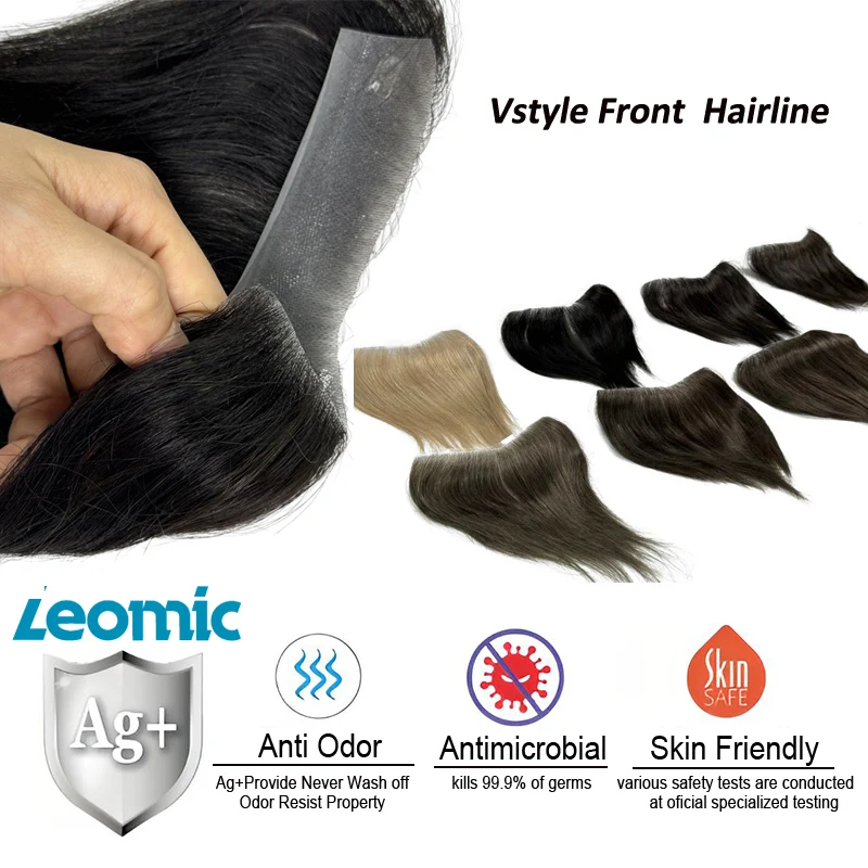 

Антимикробный тонкий парик-накладка для мужчин, имитирующий линию роста волос, V-образный, из натуральных человеческих волос, система замещения волос, натуральный капиллярный протез