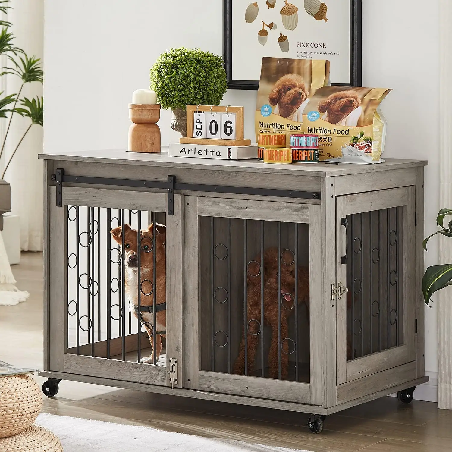 Dog Crate Furniture with Sliding Barn Door 39