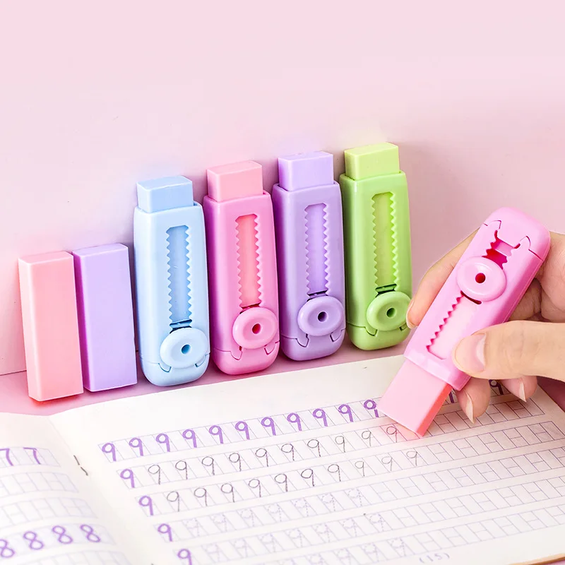 Retractable Push-Pull Pencil Eraser with Refill for Elementary Clean No-Smudge Erasing School for Students Stationery