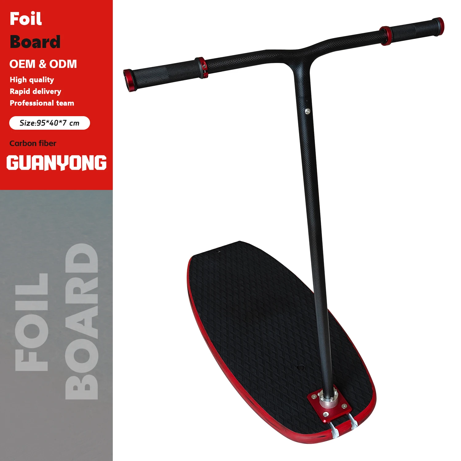 Durable Carbon 95cm Surf Foil Board Control Bar Front Handle Black+Red Portable Lightweight Compatible Multiple Hydrofoil