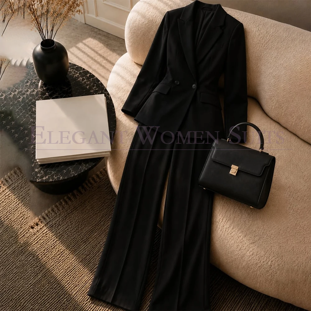 Elegant Women's Suits Solid Color Customized Double Breasted Jacket Pants 2 Piece Luxury Office Lady Female Clothing Outfits