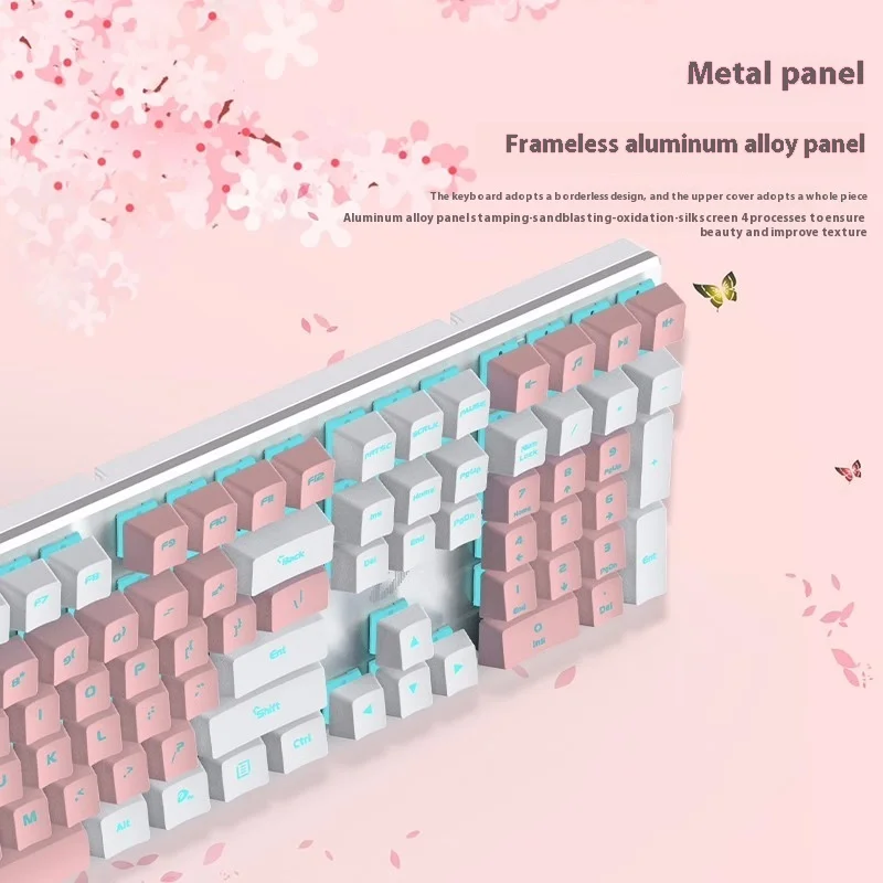 Imagem -03 - Dareu Ek815 Sakura Weiyang Tema 108 Teclas Teclado Mecânico com Fio Luz Rosa Computador para Jogos Laptop Universal