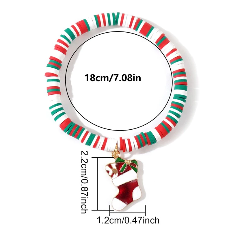 1PC New Year Jewelry Christmas Red Green Polymer Clay Beaded Bracelets For Women Men Crutch Socks Gloves Xmas Tree Bracelet