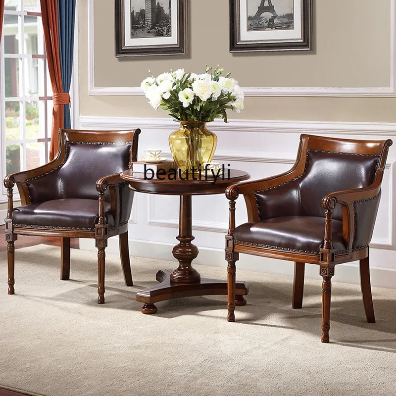 Asmt45 American simple computer chair leather study office leisure chair all solid wood chair