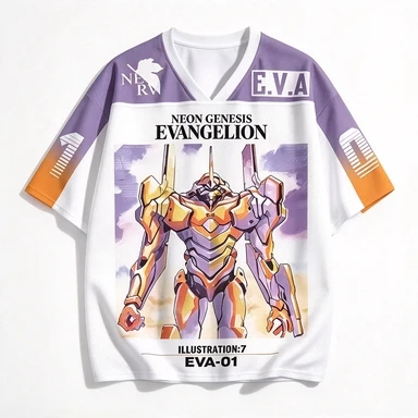 New Century Evangelion Initial Machine Mesh Jersey Geometric Deconstruction Style Initial Machine Pattern Casual Loose T-shirt