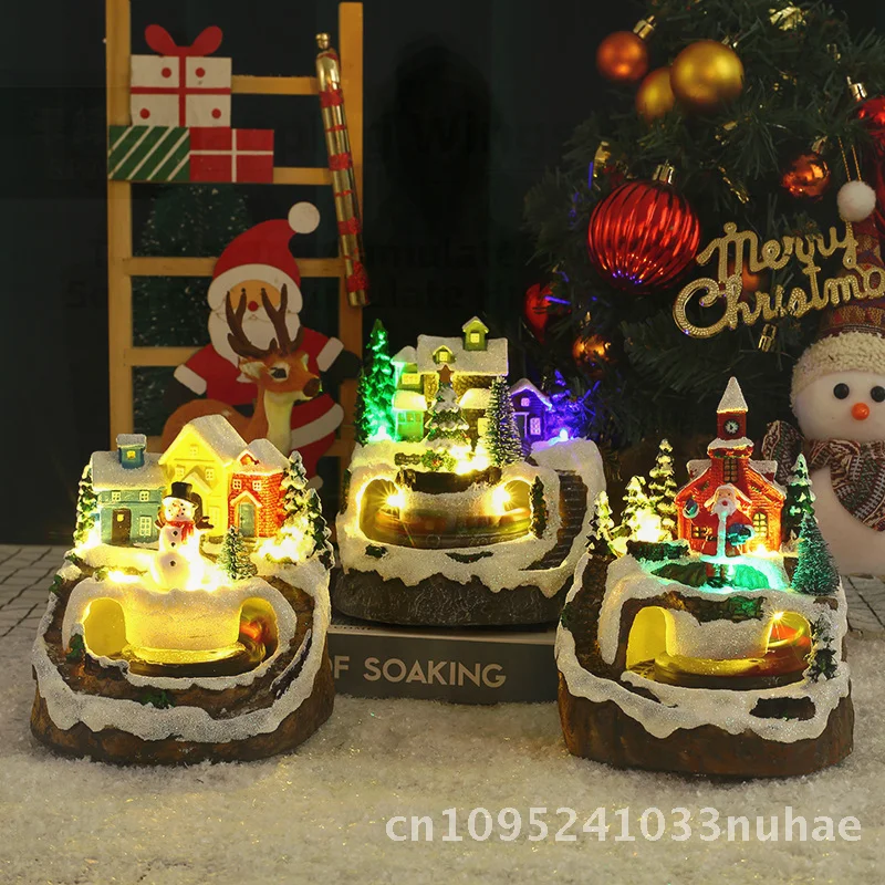 

Рождественские украшения из смолы, поезд с музыкой и вращением, светящийся декор дома, корейский стиль, мультфильм, европейско-американское этническое современное искусство