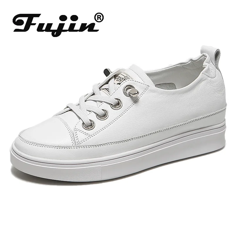 

Fujin 5cm Genuine Leather Women Vulcanized Platform Wedge Hidden Heels 2024 Lace Up Breathable Casual Comfy Chunky Sneaker Shoes