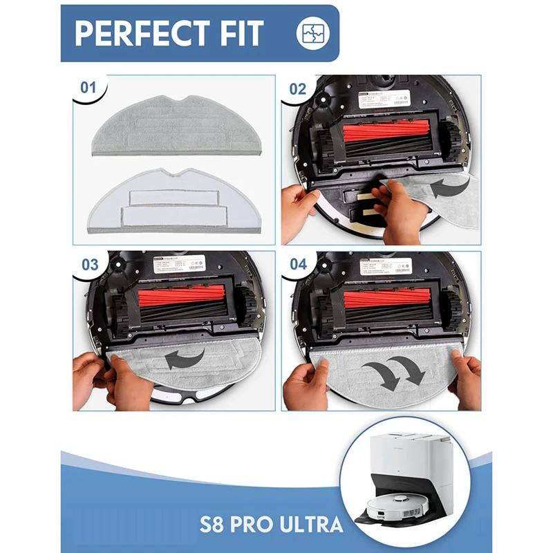 قطع غيار مكنسة كهربائية روبوت ، فرشاة جانبية رئيسية ، فلتر هيبا ، قماش ممسحة ، أكياس غبار لروبوروك S8 برو الترا ، قطع غيار