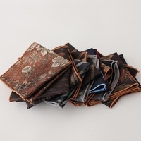 24CM Men's Flower Pocket Square Towel Polyester Jacquard Formal Handkerchief Brown Color Hanky Neckwear Shirt Accessories Cravat