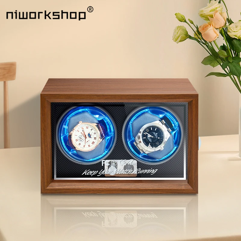 Niworkshop Automatic Watch Winder, 2 Slots Watch Storage Cases, Wooden Watch Box with Quiet  Motor Fit Lady and Man Watches