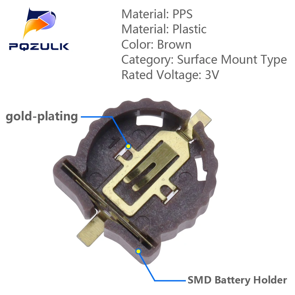 10PCS BS-1220-2 CR1220 CR1225 3V Button Battery Holder SMD Package Gold Plating