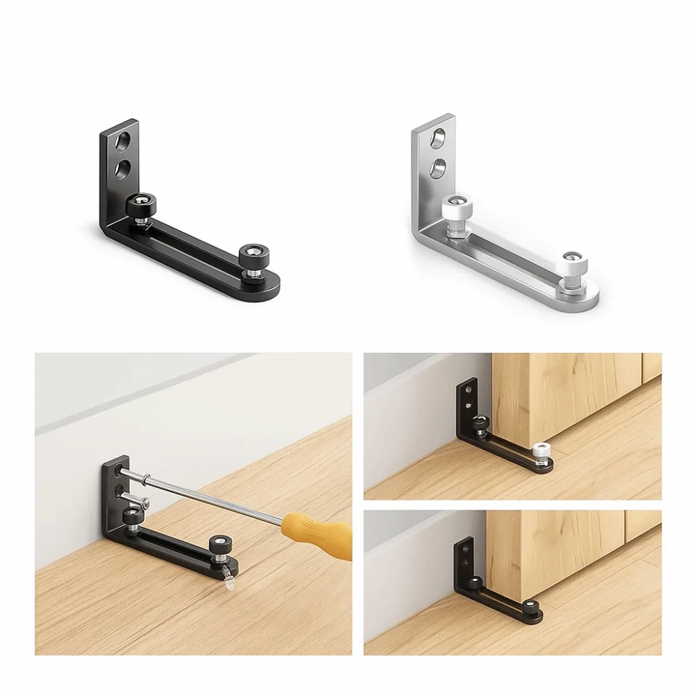

Wall-mounted Barn Door Floor Guide Double Wheel Easy Installation Barn Door Swing Stop Adjustable Carbon Steel Bottom Guide