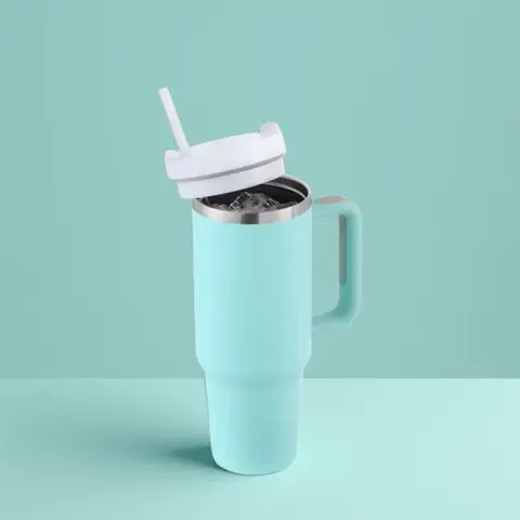 열 머그잔 1200ml 40oz 핸들 텀블러 절연 자동차 여행 머그잔 진공 승화 스테인레스 스틸 H2.0 흐름 상태 텀블러 컵