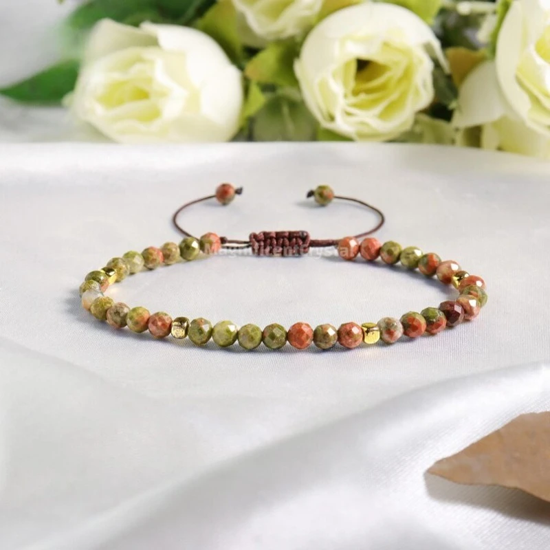 Dainty Unakite Beaded Bracelet Growth Inspiration Courage Thanksgiving Xmas Gift