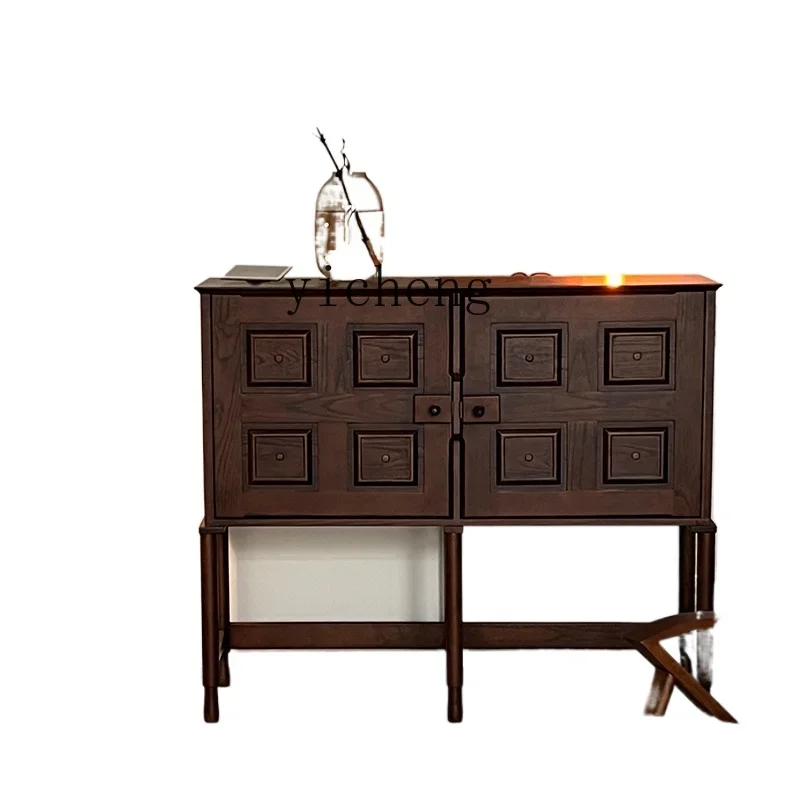 V21 Button Cabinet Middle Ancient Solid Wood Dining Side Cabinet Storage Ash Wood Porch Cabinet