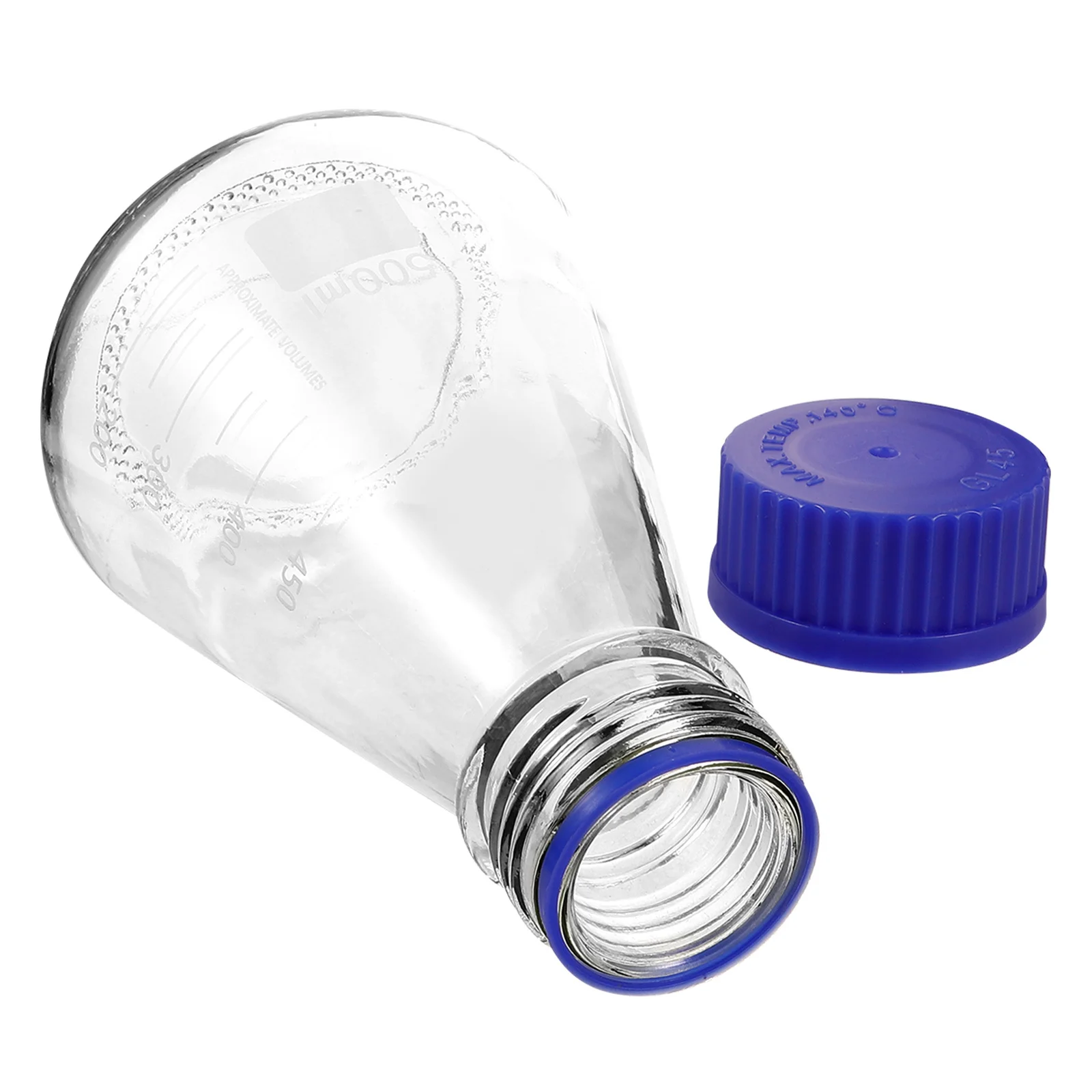 ขวดแก้วใสสำหรับห้องปฏิบัติการเคมี 500 มล. พร้อมมาตรวัด ฝาปิดป้องกันการรั่วซึม สำหรับการทดลองในห้องปฏิบัติการเคมี