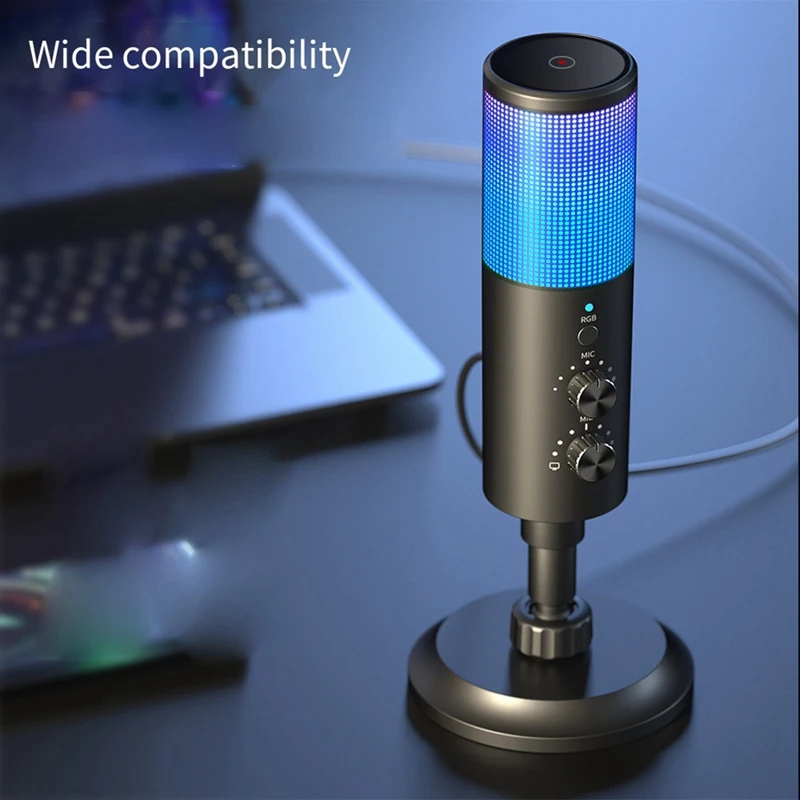 RGB Microphone Wired Capacitance Microphone Karaoke Microphone For Game Recording K Song