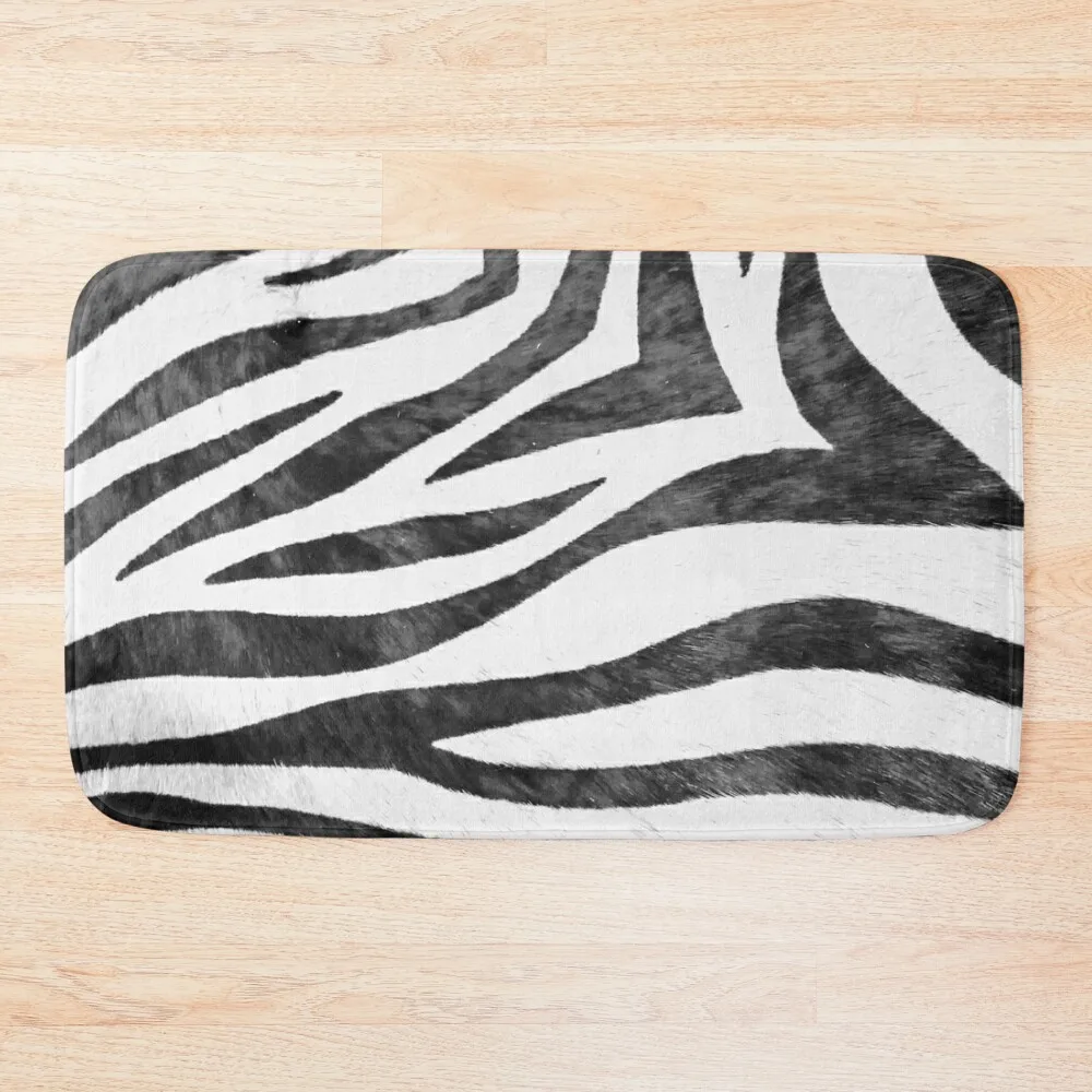 

Photographic Image of Realistic Zebra Print in Black and White Bath Mat Bathroom Interior Absorbent Rug Mat