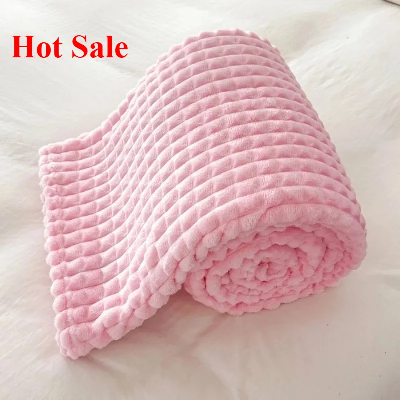 

2025 Thickened wide strips cut grid imitation rabbit plush milk plush flannel blanket cover blanket nap blanket machine washable