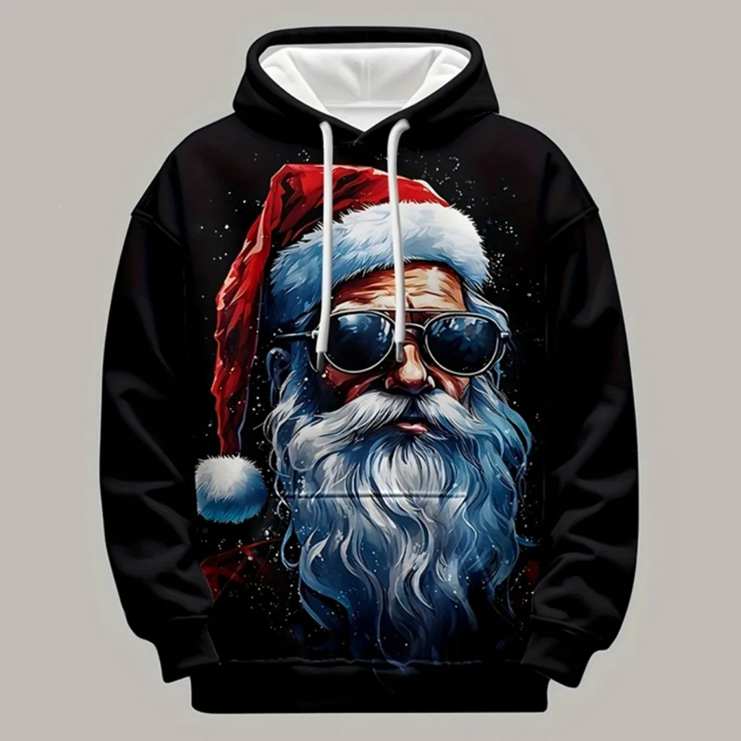 Santa Claus Graphic Hoodies For Men's Christmas Men's Hoodie Sweatshirt Long Sleeve Tops Oversized Hooded Men Clothing Pullover