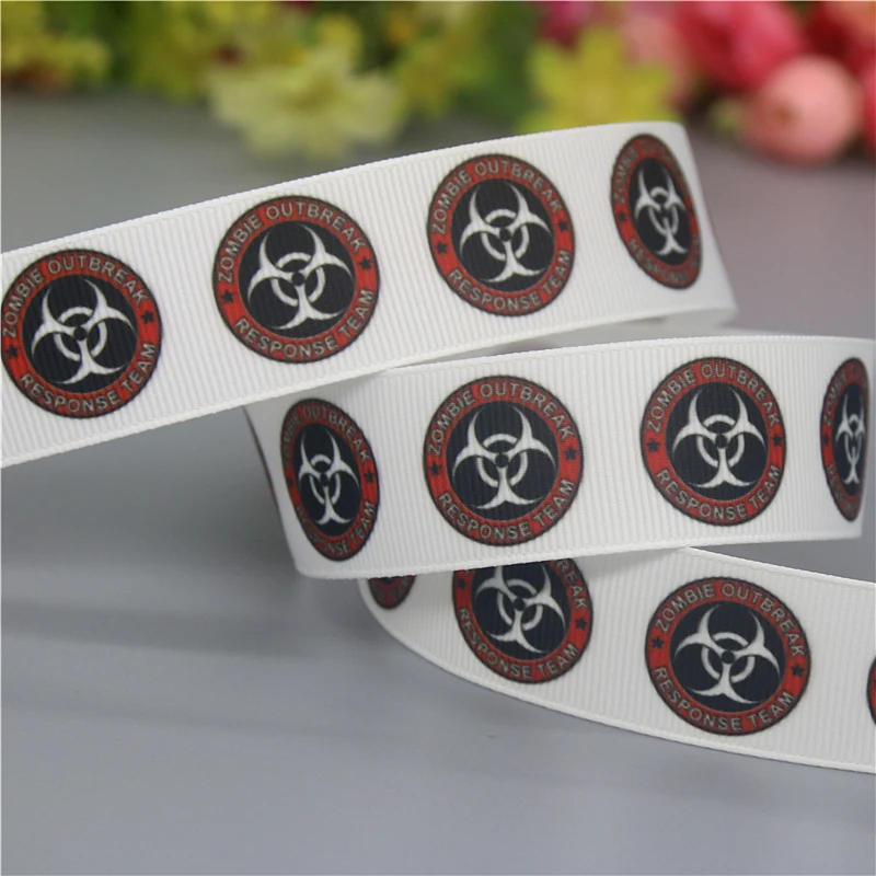 DHK 50yards Skull Zombie Printed Grosgrain Ribbon Accessories Material Headwear Decoration DIY Sewing Craft S2214