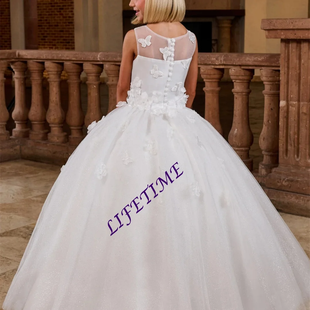 تخصيص 3D زهرة الأميرة فستان الزفاف فتاة بلا أكمام ألف خط الطية أنيقة زهرة فتاة فستان رسمي أول بالتواصل ثوب Cu