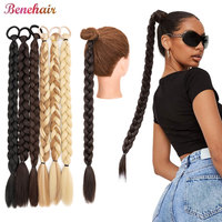 Benehair 24inch Long Braid Ponytail Extension with Elastic Tie Braid Hair Natural Soft Synthetic Hairpieces for Women Daily Wear