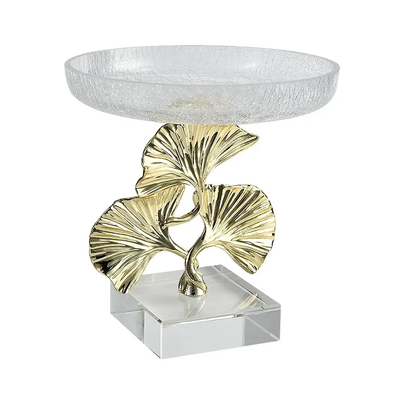 Nordic light luxury creativity, ginkgo leaf glass fruit plate, high-end crystal creativity in living room and dining room