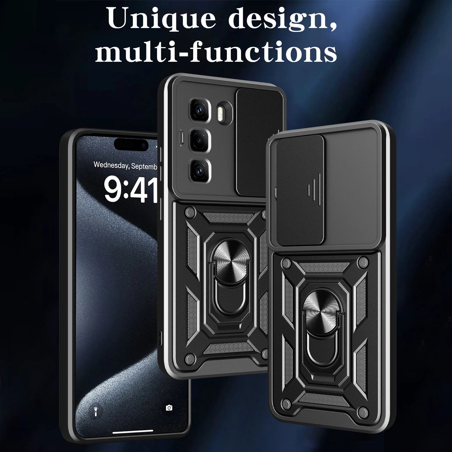 Armor Funda for Infinix Hot 50 Pro 4G Case Slide Camera Protect Ring Stand Cover for for Infinix Hot 50 5G 50Pro Plus 4G Capa