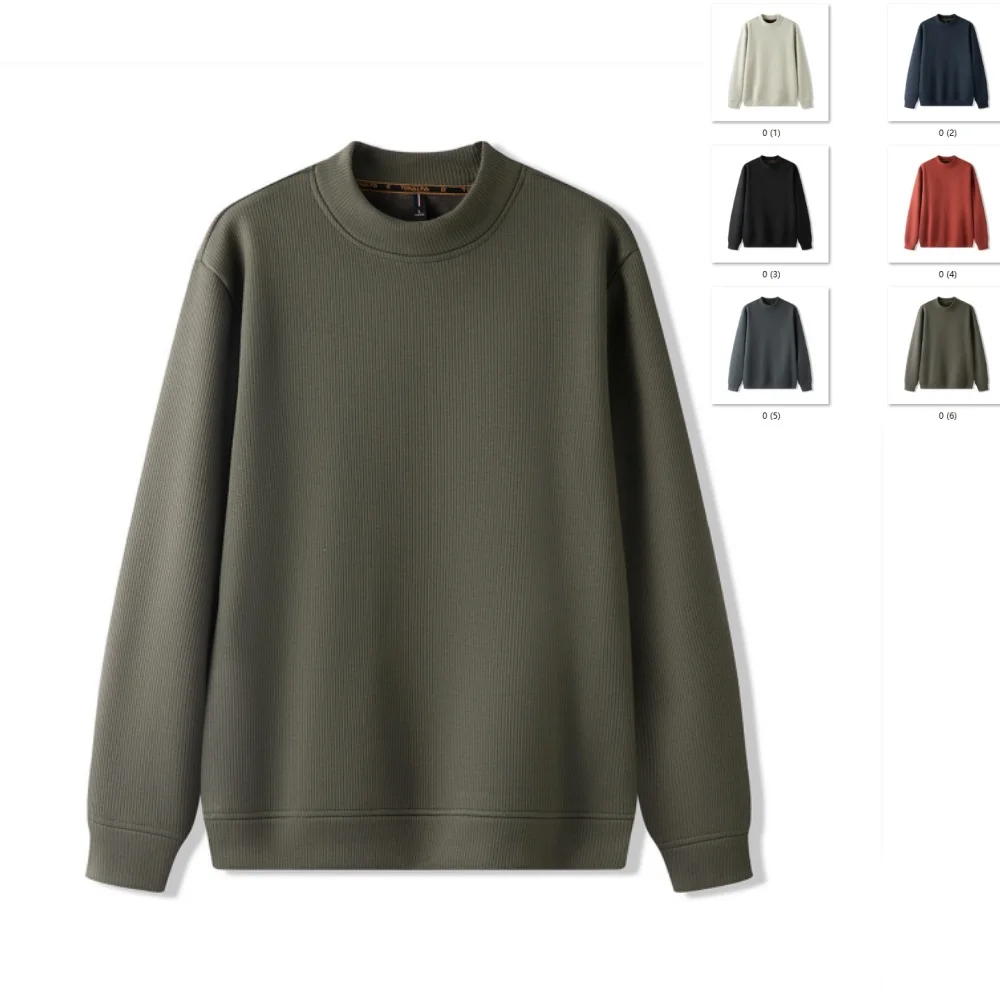 New cashmere silk turtleneck hoodie men's autumn and winter undercoat plus wool thickened solid color round neck long sleeve T-s