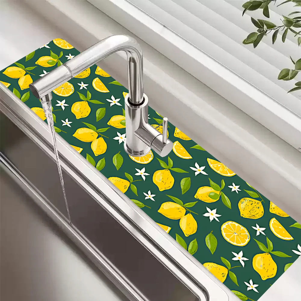 

Fresh Lemon Faucet Mat for Kitchen Sink Protectors Kitchen Accessories Rubber Mat Splash Guard, Bathroom Faucet Mat
