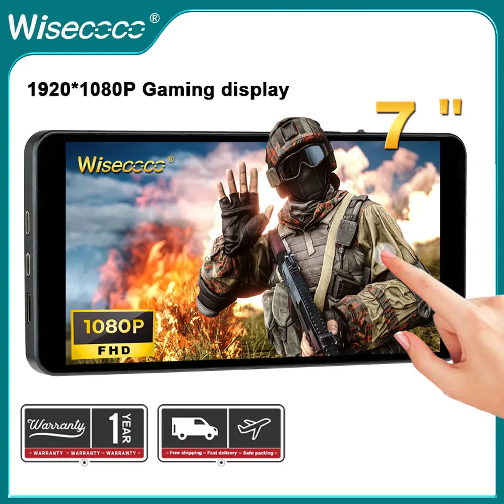 Портативный монитор Wisecoco, 7 дюймов, HDMI + Type-C, 1920*1080, 16:9, 100% sRGB, КД/м², для путешествий, игровой дисплей для ноутбука, ps4, ps5, Xbox