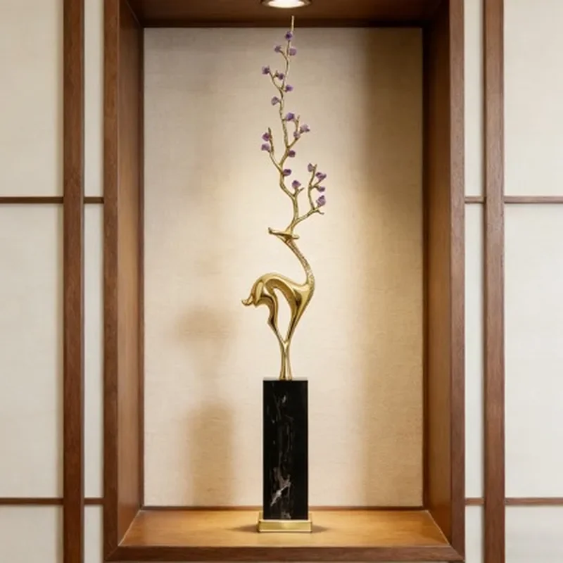 Chinese brass Fulu amethyst handicrafts, living room entrance niche slender ornament light luxury high-end housewarming gift