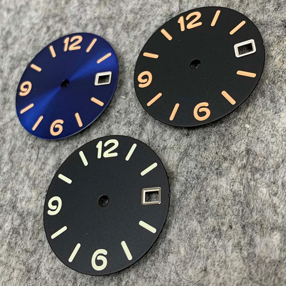 28.5mm Watch Dial Digital Sunburst/Frosted Faces Green Luminous Men\'s Watch Modification Parts for NH35/NH36/4R/7S Movement