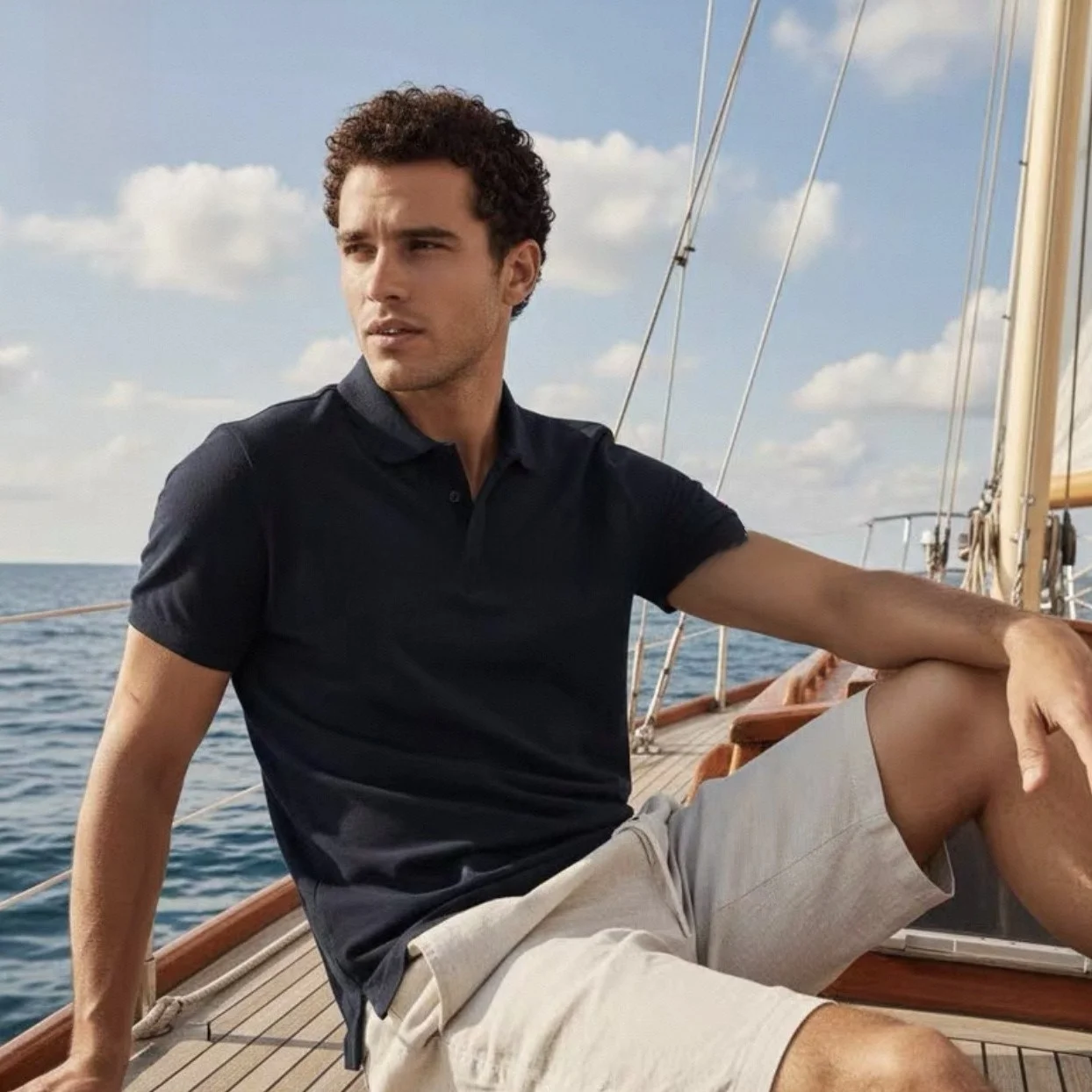 Camisa Masculina Nautica Cool com Logo Bordado, Gola Canelada, Manga Curta, Corte Regular, Algodão Orgânico, Moda Verão 2026