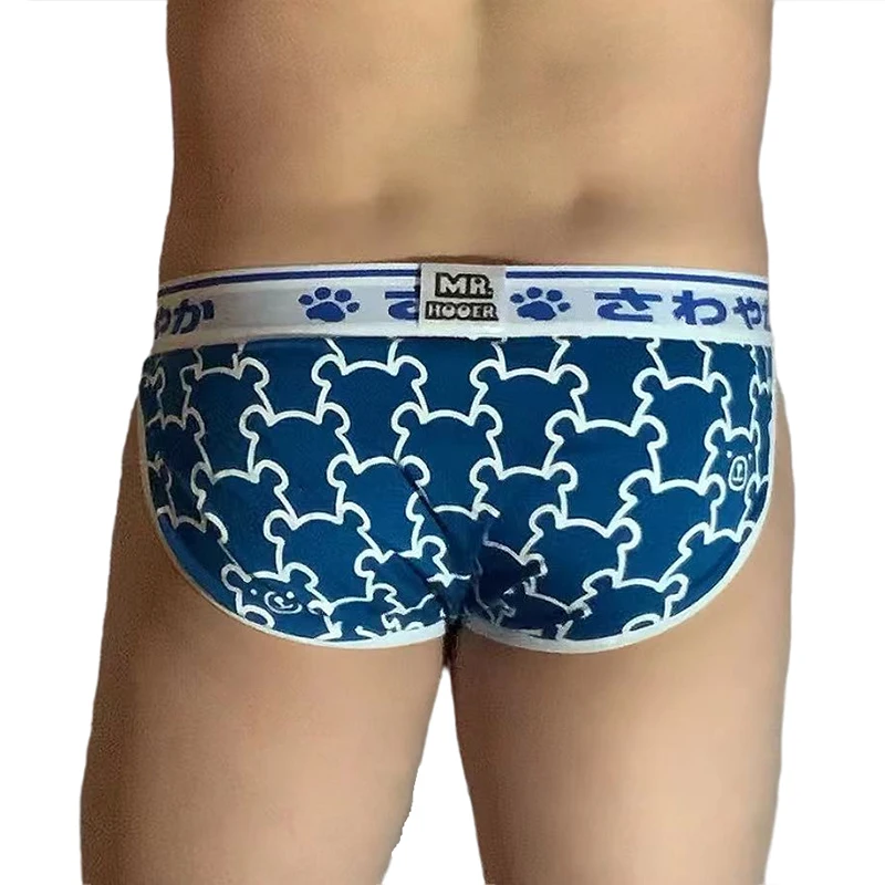 New Cute Bear Print Elasticity Briefs, Plus Size Men\'s Underpants, Gay Bear Proud Underwear, Sexy Cuecas White/Blue L XL XXL 3XL