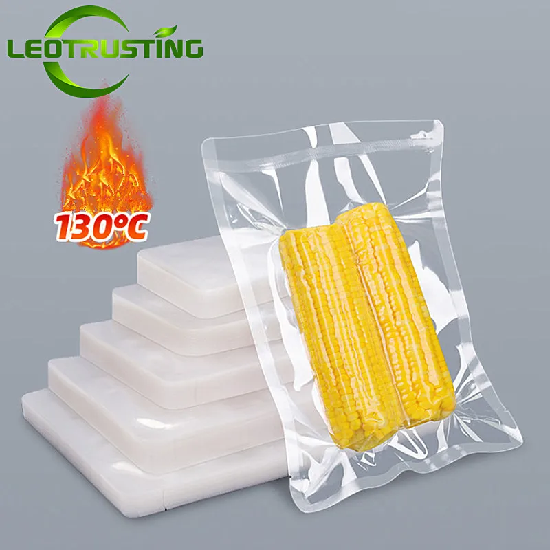 100PCS -30℃~130℃ Open Top High Temperature Clear Vacuum Packaging Bag Thick Meat Chicken Beaf Frozen Heatable Cooking Pouches