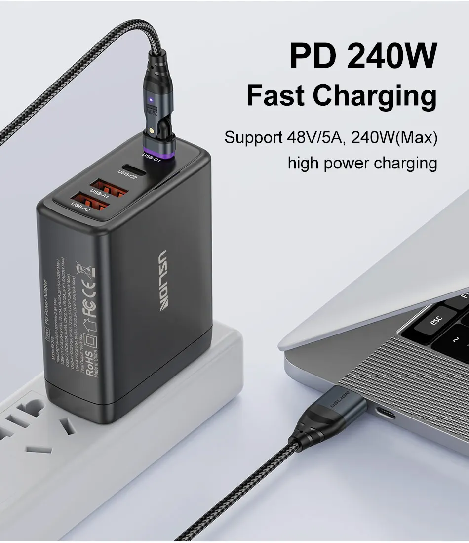 Kabel pengisi daya ponsel PD 240W, kabel pengisi daya USB C magnetik, kabel pengisian cepat, kabel pengisi daya ponsel PD3.1 untuk ponsel tipe C mikro Xiaomi Huawei Samsung