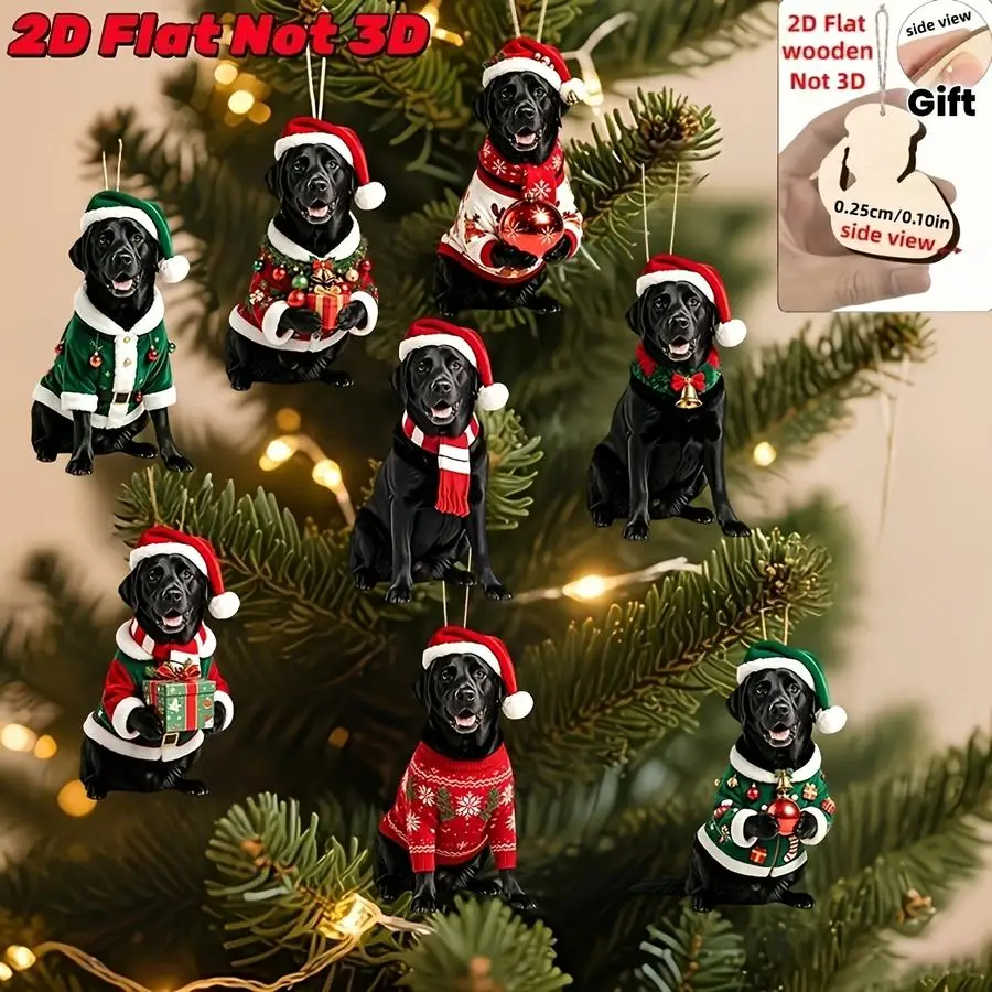 1/5/10/20/50/100pcs 2D Design, Set of 8 Handcrafted Wooden Labrador Dog Ornaments - Christmas Tree Ornaments with Cute Labrador